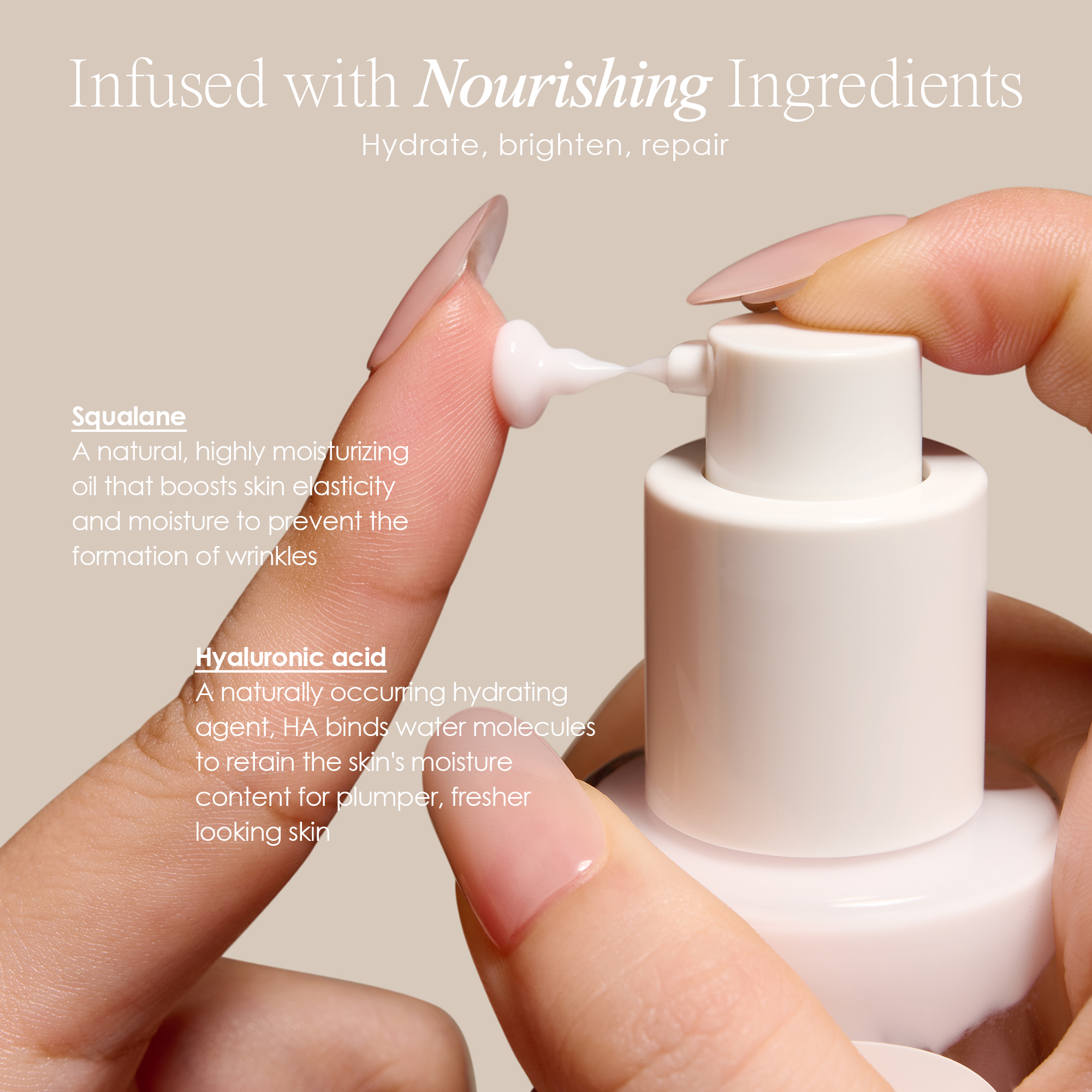 Eye Renewal brightening cream infused with nourishing ingredients: Squalane & Hyaluronic Acid - hydrate, brighten and repair 